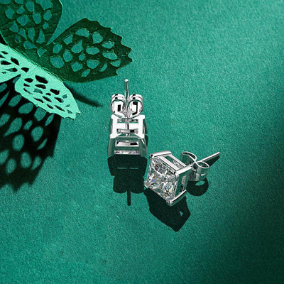RSE-201 Original Moissanite Princess Cut Stud Earrings in Pure Silver - Ringshing.com