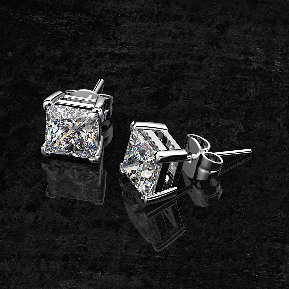 RSE-201 Original Moissanite Princess Cut Stud Earrings in Pure Silver - Ringshing.com