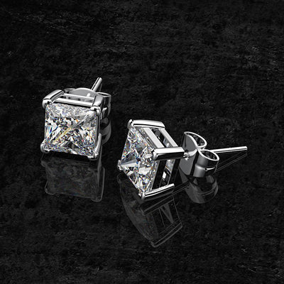 RSE-201 Original Moissanite Princess Cut Stud Earrings in Pure Silver - Ringshing.com