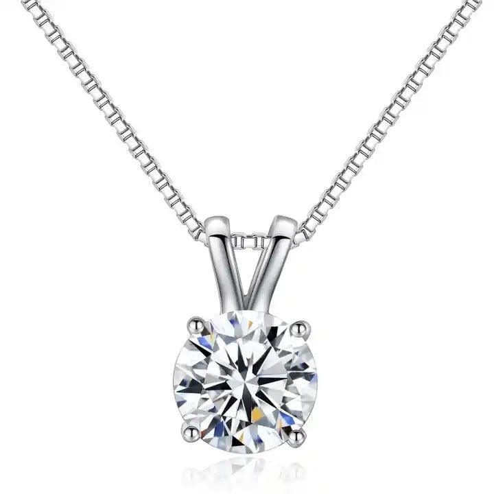 RSP-101 Original Moissanite Solitaire Pendant Necklace in Pure Silver - Ringshing.com