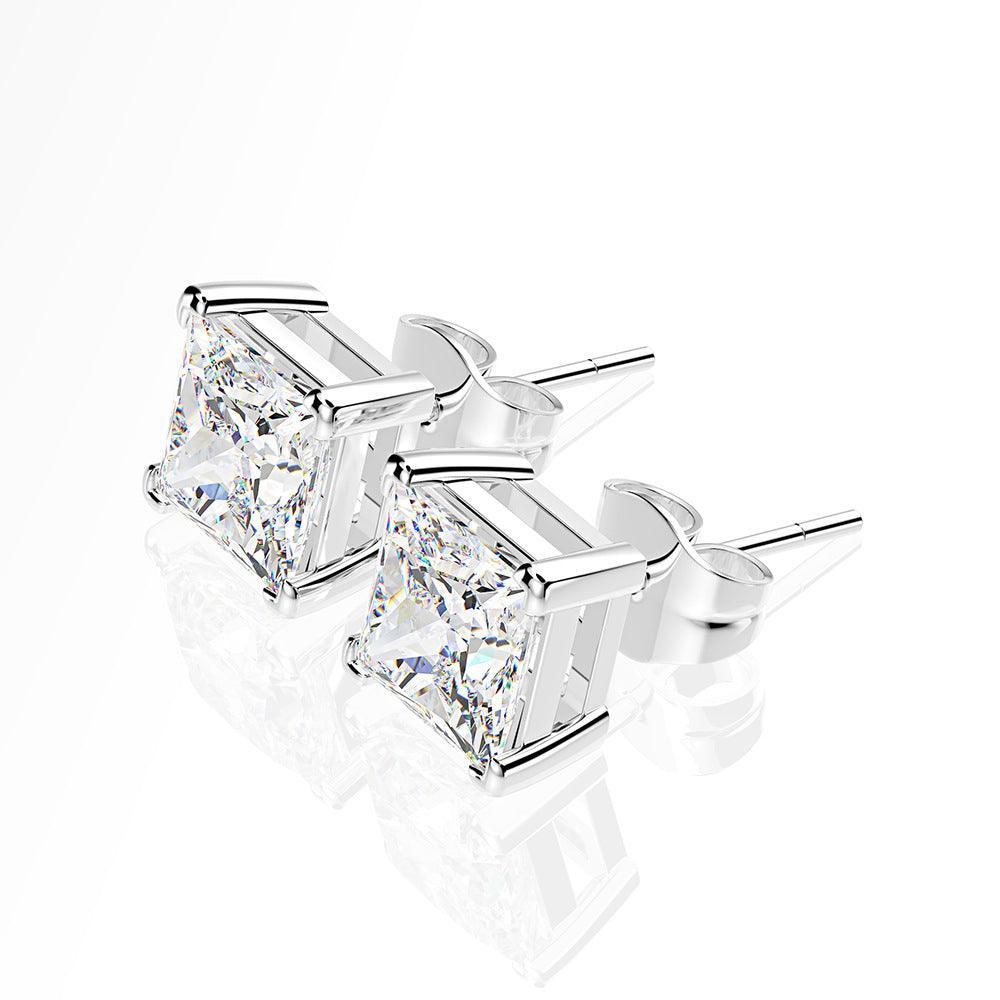 RSE-201 Original Moissanite Princess Cut Stud Earrings in Pure Silver - Ringshing.com