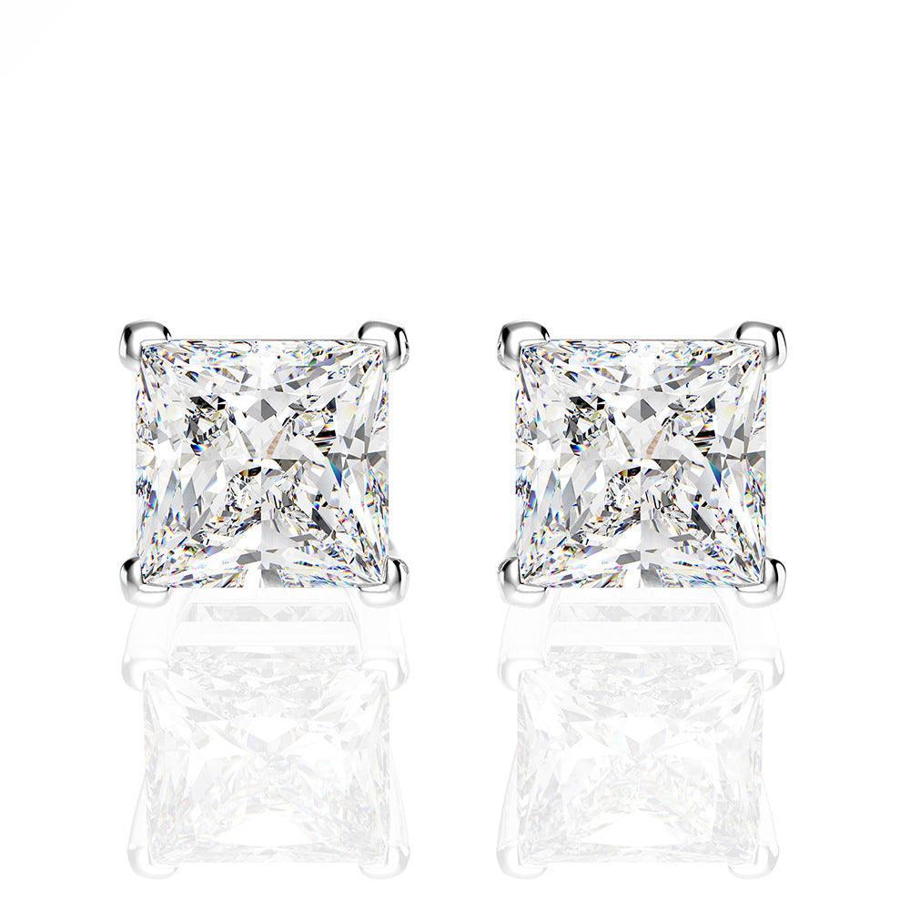 RSE-201 Original Moissanite Princess Cut Stud Earrings in Pure Silver - Ringshing.com