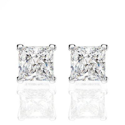 RSE-201 Original Moissanite Princess Cut Stud Earrings in Pure Silver - Ringshing.com