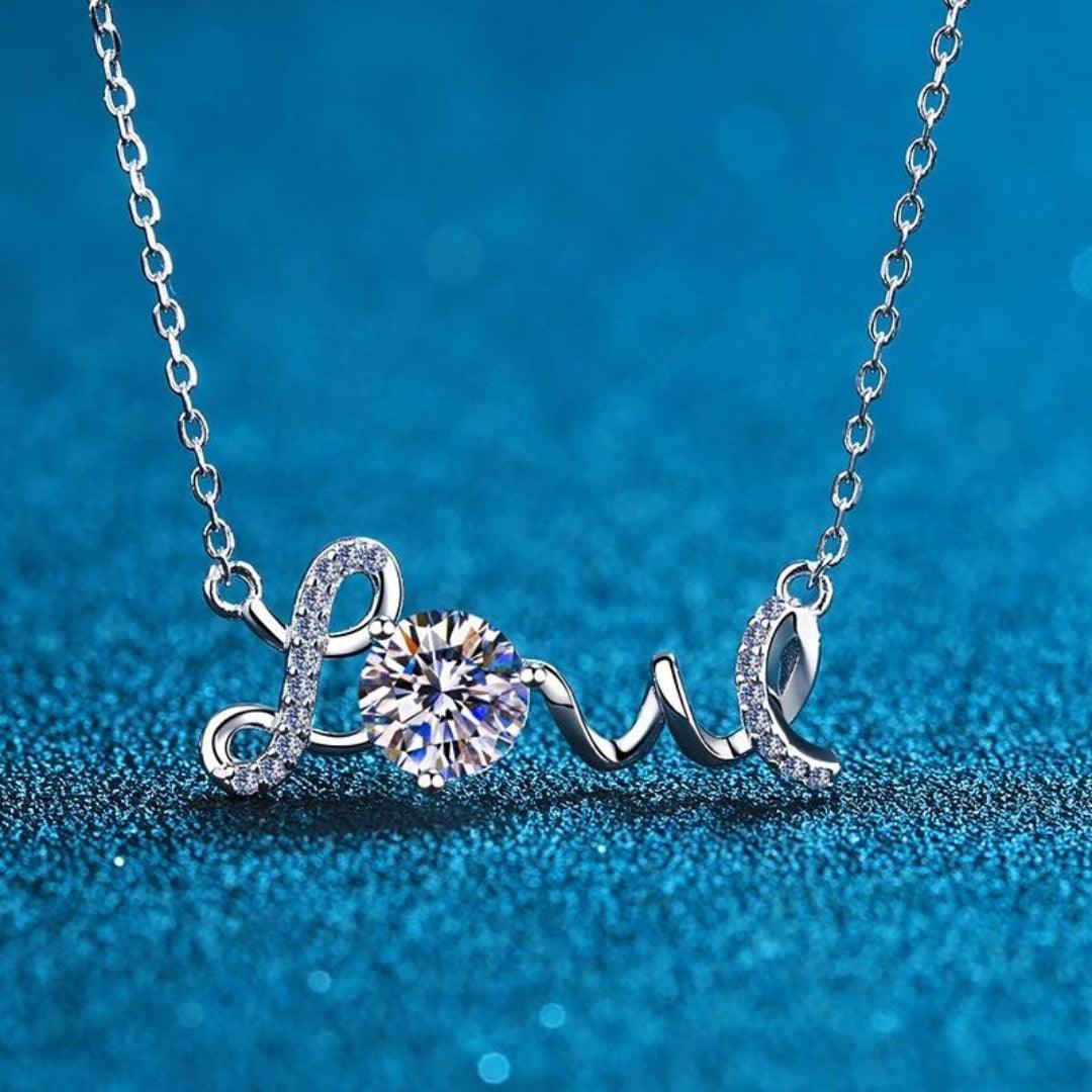 RSP-143 Sterling Silver Moissanite Letter Love Dainty Necklace - Ringshing.com