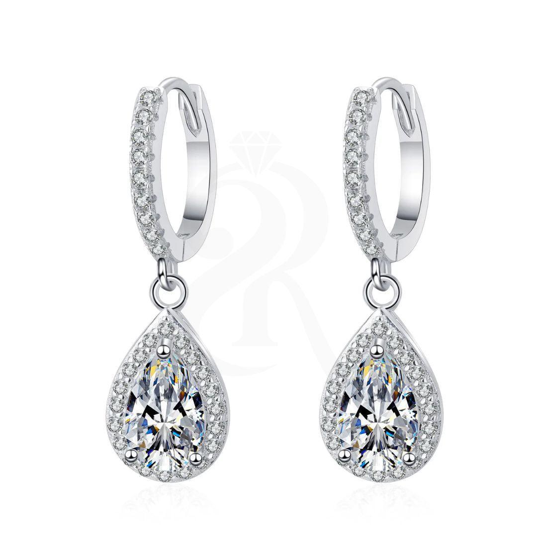 RSE-239 Classic Elegance: Original Moissanite Sterling Silver Teardrop Earrings - Ringshing.com